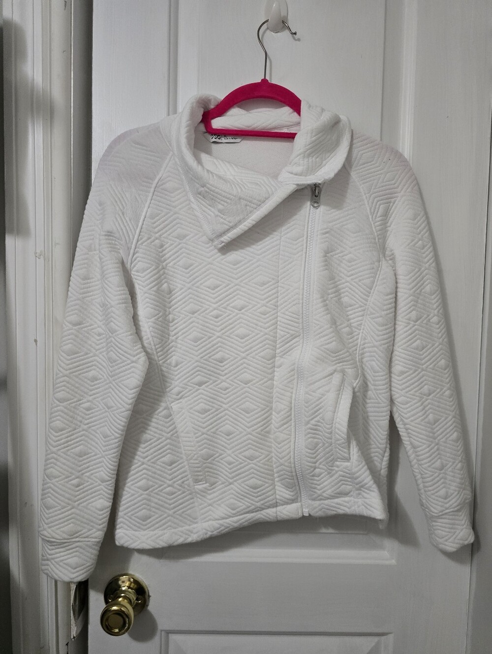 DSG White Quilted Zip-Front Crewneck Jacket